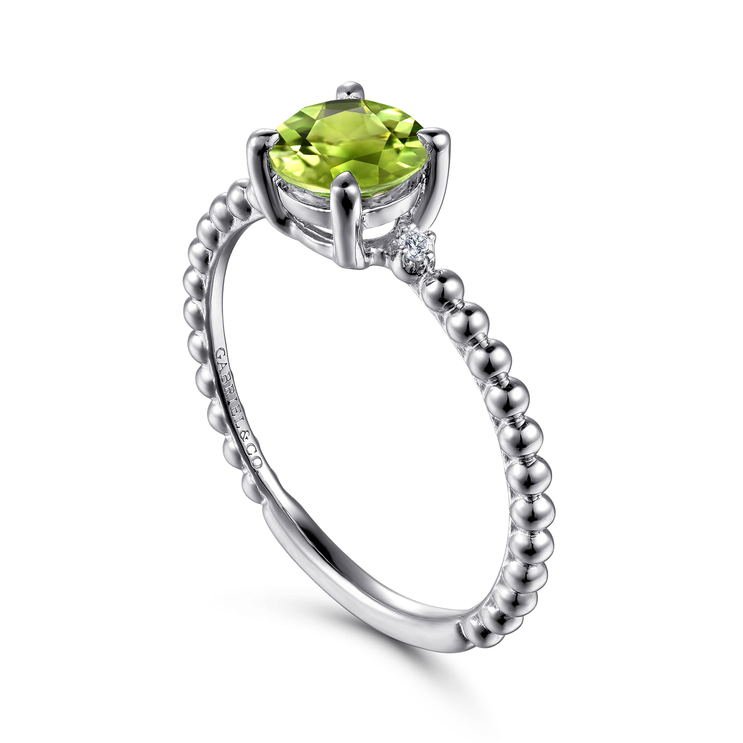 Promise Ring - 14K White Gold Round Peridot and Diamond Bujukan Promise Ring - 0.02 ct - Shot 3