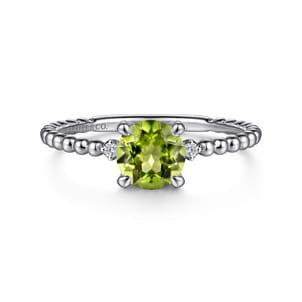 Promise Ring - 14K White Gold Round Peridot and Diamond Bujukan Ring
