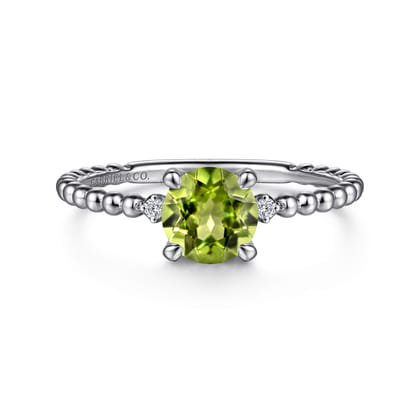 Promise Ring - 14K White Gold Round Peridot and Diamond Bujukan Ring