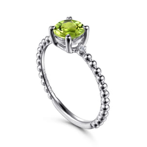Promise Ring - 14K White Gold Round Peridot and Diamond Bujukan Ring