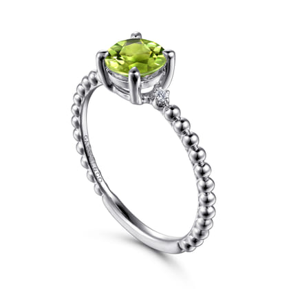 Promise Ring - 14K White Gold Round Peridot and Diamond Bujukan Ring