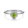 Promise Ring - 14K White Gold Round Peridot and Hexagon Diamond Halo Promise Ring - 0.09 ct