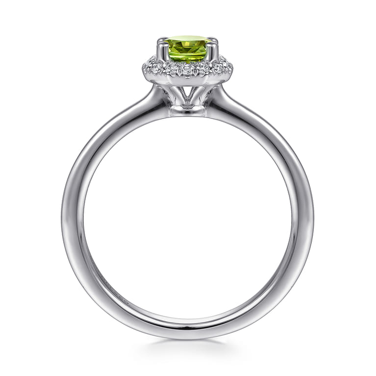 Promise Ring - 14K White Gold Round Peridot and Hexagon Diamond Halo Promise Ring - 0.09 ct - Shot 2