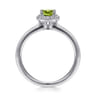Promise Ring - 14K White Gold Round Peridot and Hexagon Diamond Halo Promise Ring - 0.09 ct