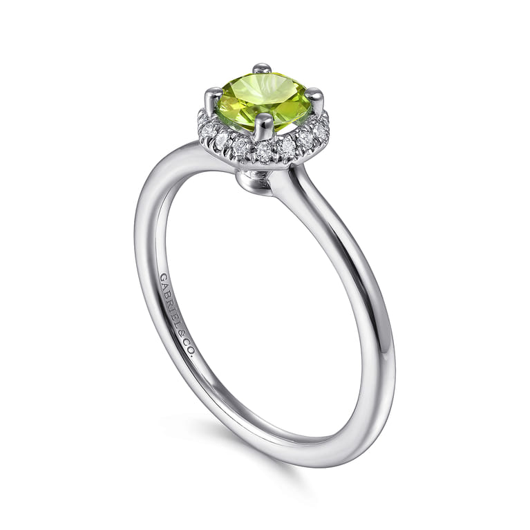 Promise Ring - 14K White Gold Round Peridot and Hexagon Diamond Halo Promise Ring - 0.09 ct - Shot 3