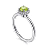 Promise Ring - 14K White Gold Round Peridot and Hexagon Diamond Halo Promise Ring - 0.09 ct