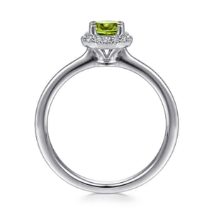Promise Ring - 14K White Gold Round Peridot and Hexagon Diamond Halo Ring