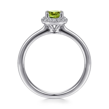 Promise Ring - 14K White Gold Round Peridot and Hexagon Diamond Halo Ring