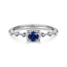 Promise Ring - 14K White Gold Round Sapphire and Diamond Halo Promise Ring - 0.12 ct