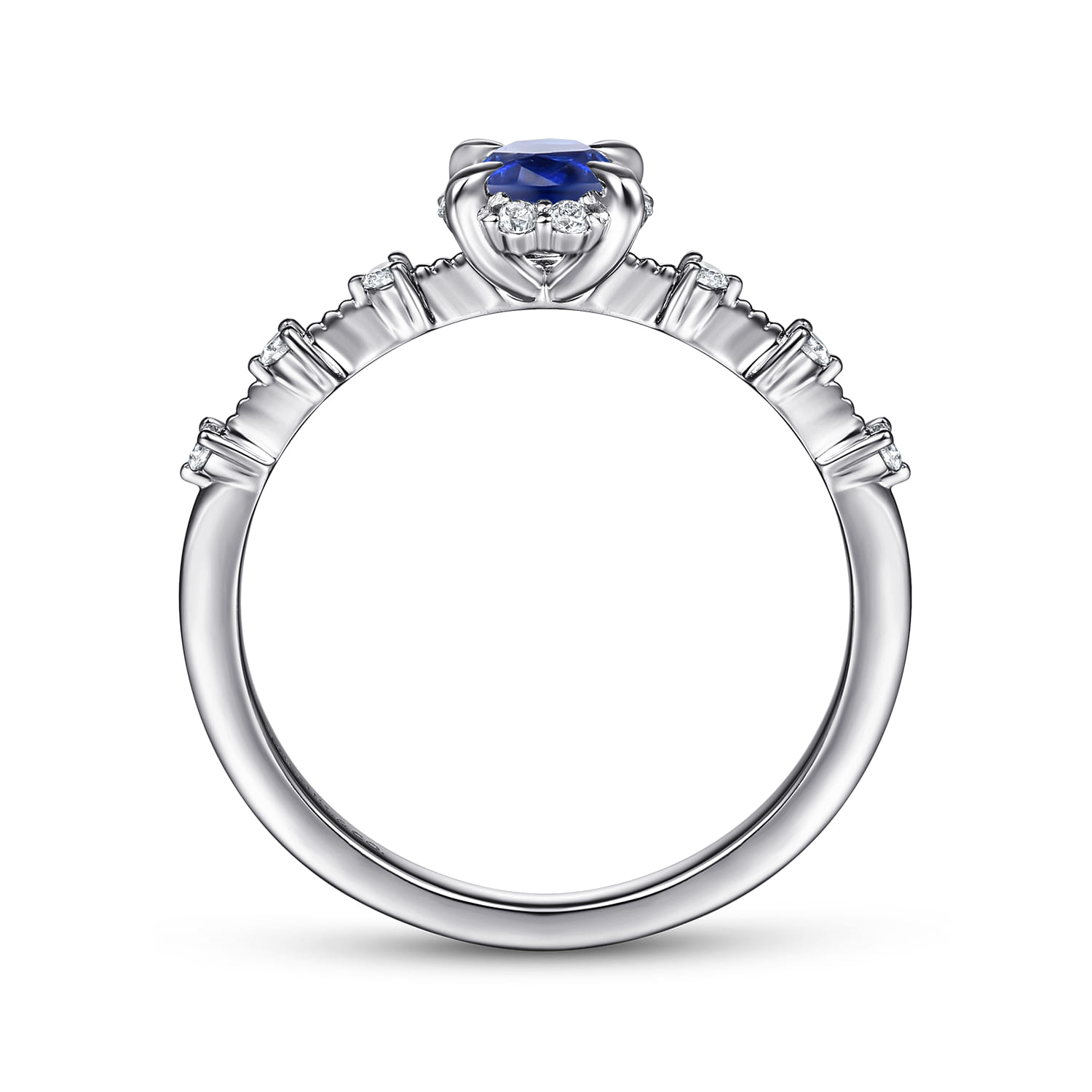 Promise Ring - 14K White Gold Round Sapphire and Diamond Halo Promise Ring - 0.12 ct - Shot 2