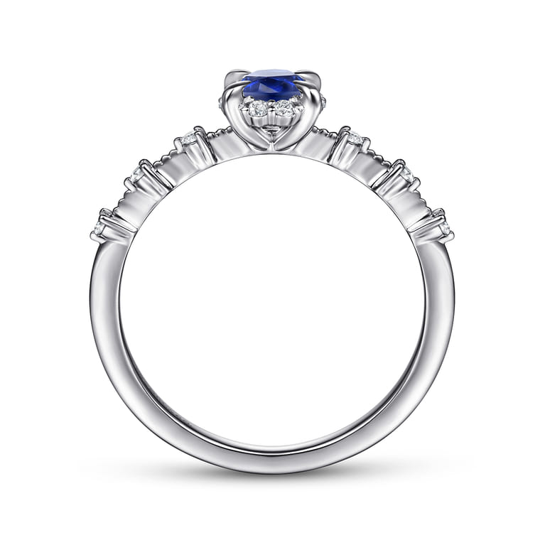 Promise Ring - 14K White Gold Round Sapphire and Diamond Halo Promise Ring - 0.12 ct - Shot 2