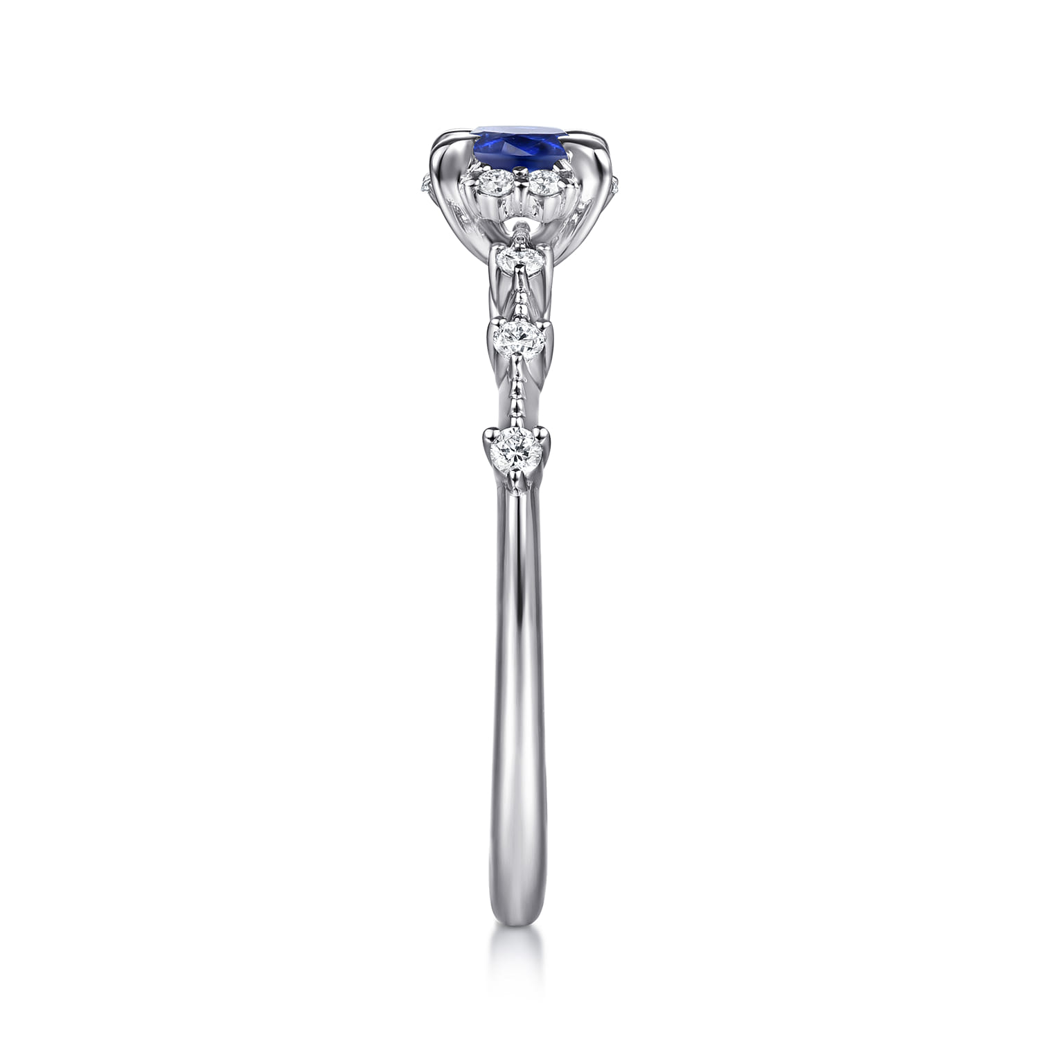 Promise Ring - 14K White Gold Round Sapphire and Diamond Halo Promise Ring - 0.12 ct - Shot 4