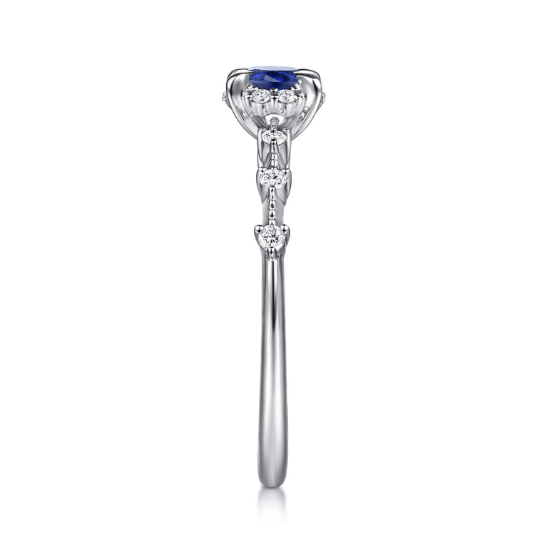 Promise Ring - 14K White Gold Round Sapphire and Diamond Halo Promise Ring - 0.12 ct - Shot 4