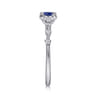 Promise Ring - 14K White Gold Round Sapphire and Diamond Halo Promise Ring - 0.12 ct