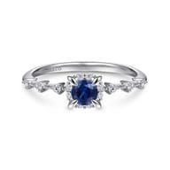Promise Ring - 14K White Gold Round Sapphire and Diamond Halo Ring