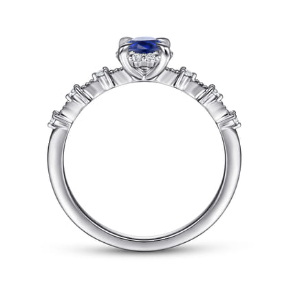 Promise Ring - 14K White Gold Round Sapphire and Diamond Halo Ring