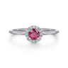 Promise Ring - 14K White Gold Ruby and Diamond Halo Promise Ring - 0.06 ct