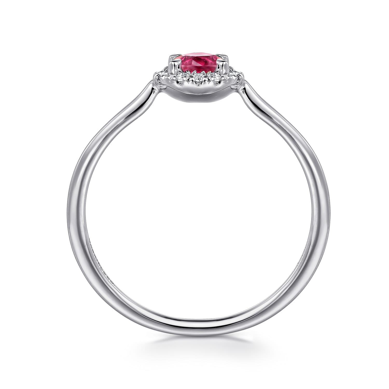 Promise Ring - 14K White Gold Ruby and Diamond Halo Promise Ring - 0.06 ct - Shot 2
