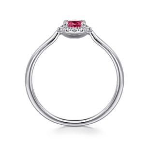 Promise Ring - 14K White Gold Ruby and Diamond Halo Promise Ring