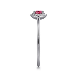 Promise Ring - 14K White Gold Ruby and Diamond Halo Promise Ring
