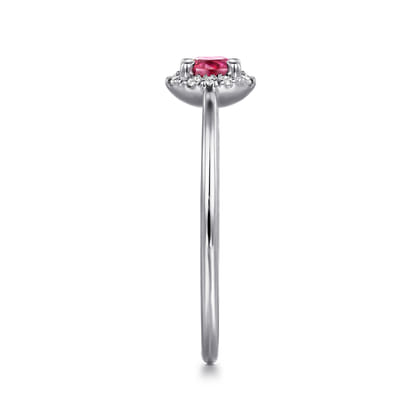 Promise Ring - 14K White Gold Ruby and Diamond Halo Promise Ring