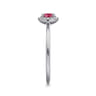 Promise Ring - 14K White Gold Ruby and Diamond Halo Promise Ring - 0.06 ct