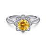 Promise Ring - 14K White Gold Vintage Halo Citrine and Diamond Promise Ring - 0.09 ct