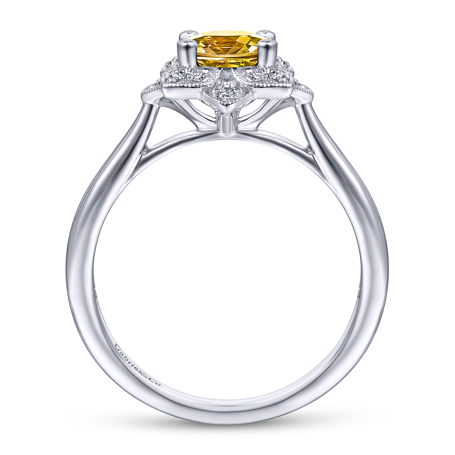 Promise Ring - 14K White Gold Vintage Halo Citrine and Diamond Promise Ring - 0.09 ct - Shot 2