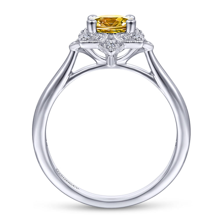 Promise Ring - 14K White Gold Vintage Halo Citrine and Diamond Promise Ring - 0.09 ct - Shot 2