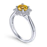 Promise Ring - 14K White Gold Vintage Halo Citrine and Diamond Promise Ring - 0.09 ct