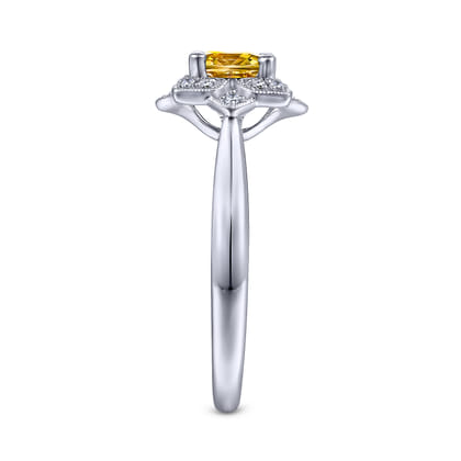 Promise Ring - 14K White Gold Vintage Halo Citrine and Diamond Promise Ring