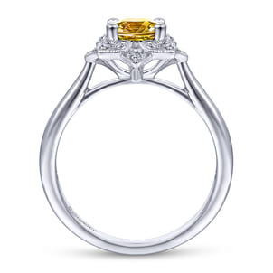 Promise Ring - 14K White Gold Vintage Halo Citrine and Diamond Ring