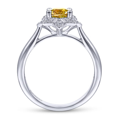 Promise Ring - 14K White Gold Vintage Halo Citrine and Diamond Ring