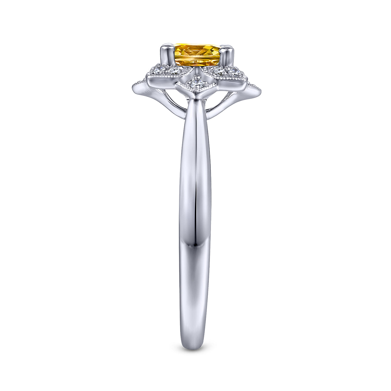 Promise Ring - 14K White Gold Vintage Halo Citrine and Diamond Ring