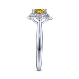 Promise Ring - 14K White Gold Vintage Halo Citrine and Diamond Ring