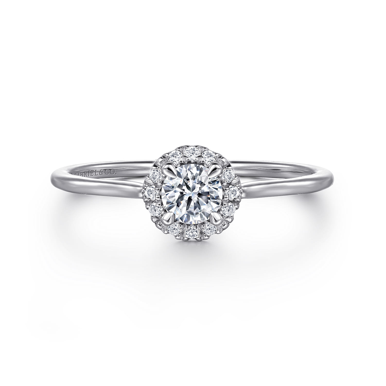 Promise Ring - 14K White Gold White Sapphire and Diamond Halo Promise Ring - 0.06 ct - Shot 1