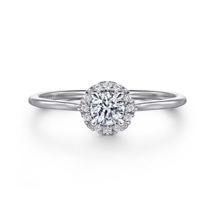 Promise Ring - 14K White Gold White Sapphire and Diamond Halo Promise Ring