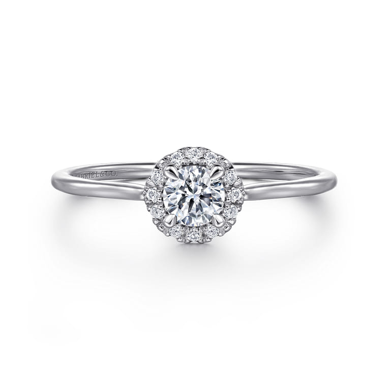 Promise Ring - 14K White Gold White Sapphire and Diamond Halo Promise Ring - 0.06 ct - Shot 1