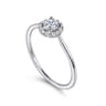 Promise Ring - 14K White Gold White Sapphire and Diamond Halo Promise Ring - 0.06 ct