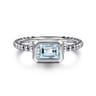 Promise Ring - 14K White Plain Gold Bujukan And Aquamarine Stackable Promise Ring