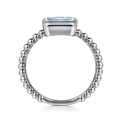 Promise Ring - 14K White Plain Gold Bujukan And Aquamarine Stackable Promise Ring