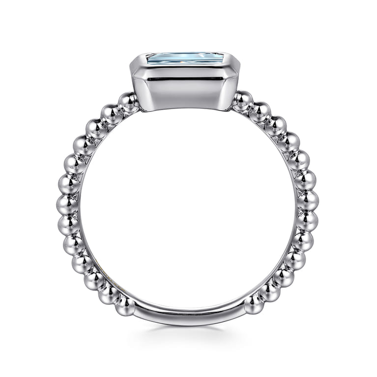Promise Ring - 14K White Plain Gold Bujukan And Aquamarine Stackable Promise Ring - Shot 2