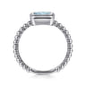 Promise Ring - 14K White Plain Gold Bujukan And Aquamarine Stackable Promise Ring