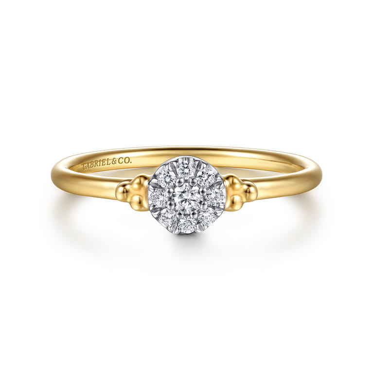 Promise Ring - 14K White  Yellow Gold Bujukan Diamond Cluster Promise Ring - 0.11 ct - Shot 1