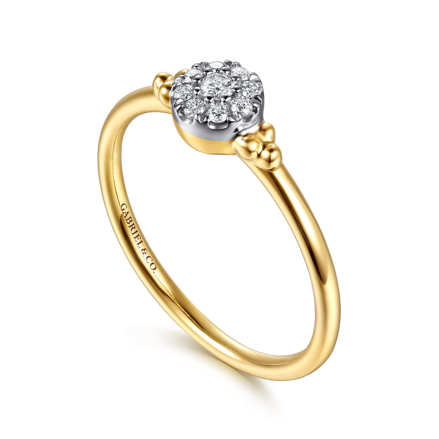 Promise Ring - 14K White  Yellow Gold Bujukan Diamond Cluster Promise Ring