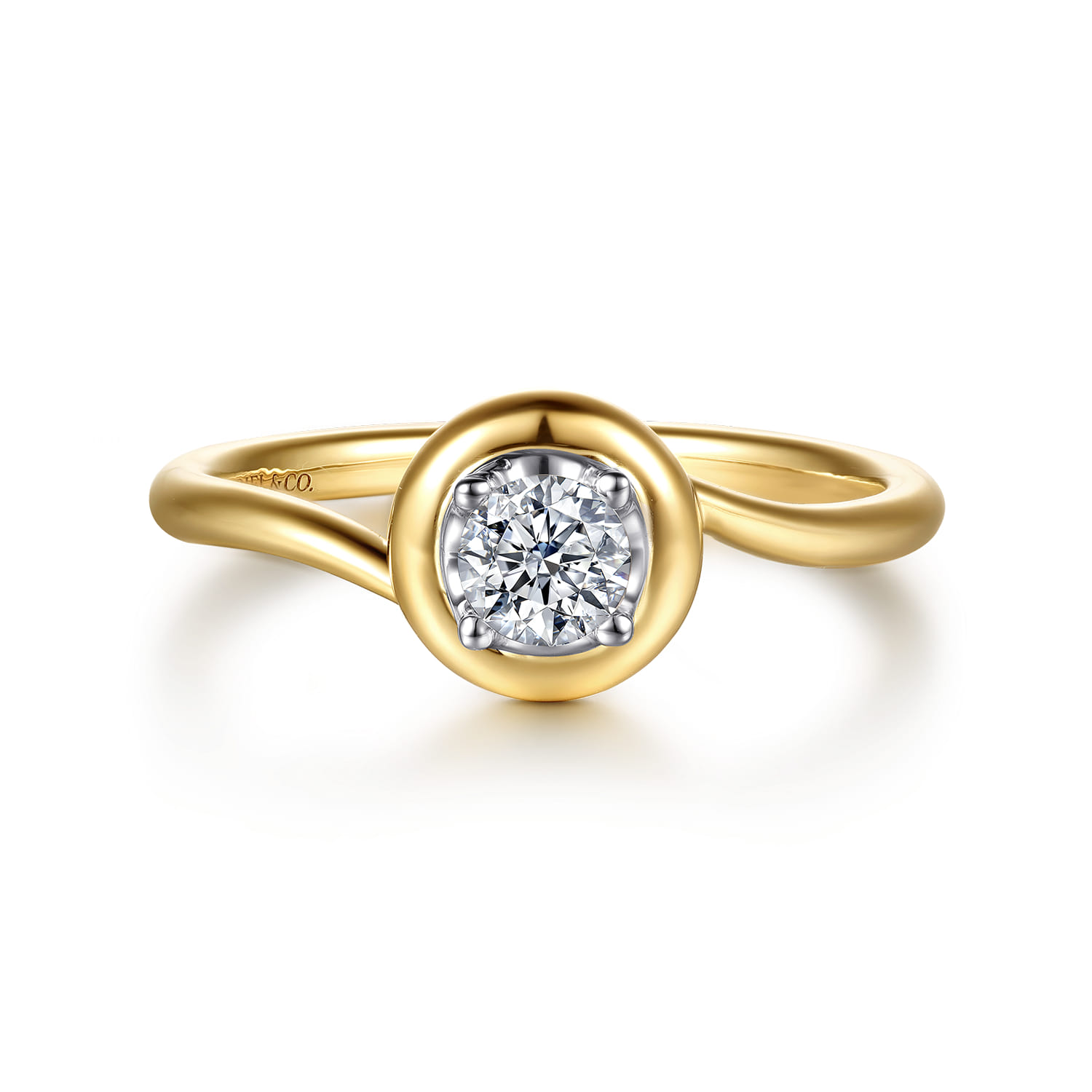 Promise Ring - 14K White  Yellow Gold White Sapphire Bezel Promise Ring