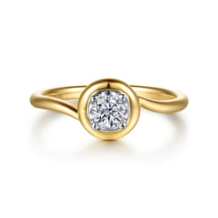 Promise Ring - 14K White  Yellow Gold White Sapphire Bezel Promise Ring