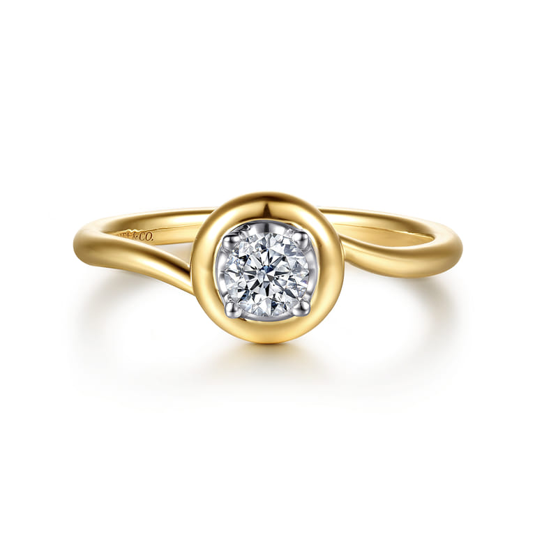 Promise Ring - 14K White  Yellow Gold White Sapphire Bezel Promise Ring - Shot 1