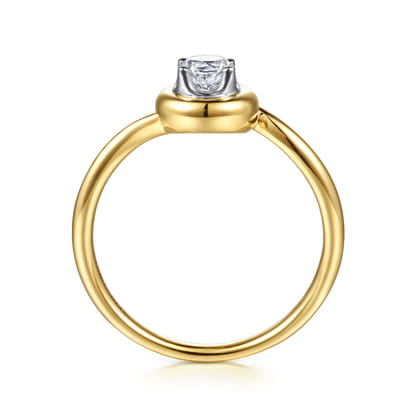 Promise Ring - 14K White  Yellow Gold White Sapphire Bezel Promise Ring