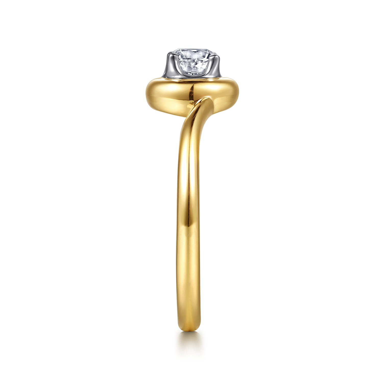 Promise Ring - 14K White  Yellow Gold White Sapphire Bezel Promise Ring